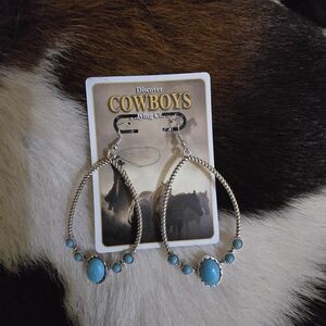 Cowboys Faux Turquoise and Silver Hoop Earrings